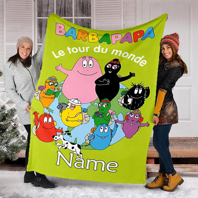 Personalized Custom Name Blanket - Barbapapa Print Design,Blanket for Sofa,Bed,Travel,Camping - Soft and Warm, Great Gift