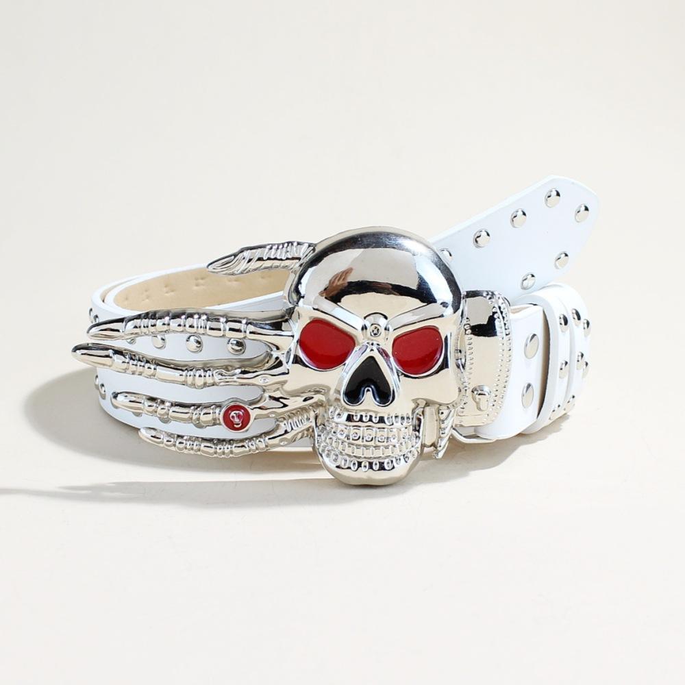 

Personalized Lady Belt Dark Wind Belt Halloween Belt Button Head Big Skull Domineering Exaggerated Rivet Punk Woman 110Cm long