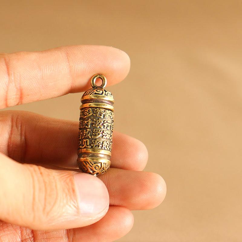 Keychains Brass Buddha Sutra Cylinder Pendant Keychain Hanging Necklace Jewelry Pill Box Medicine Case Container Bottle