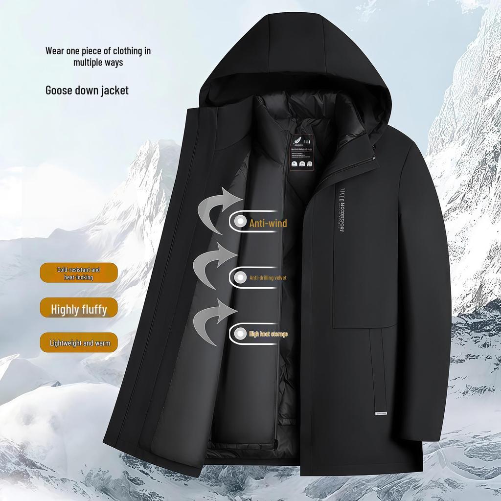 Men's Winter Goose Down Jacket with Detachable Liner - Three Ways To Wear, Warm, Casual Business Style, Perfect for Dads