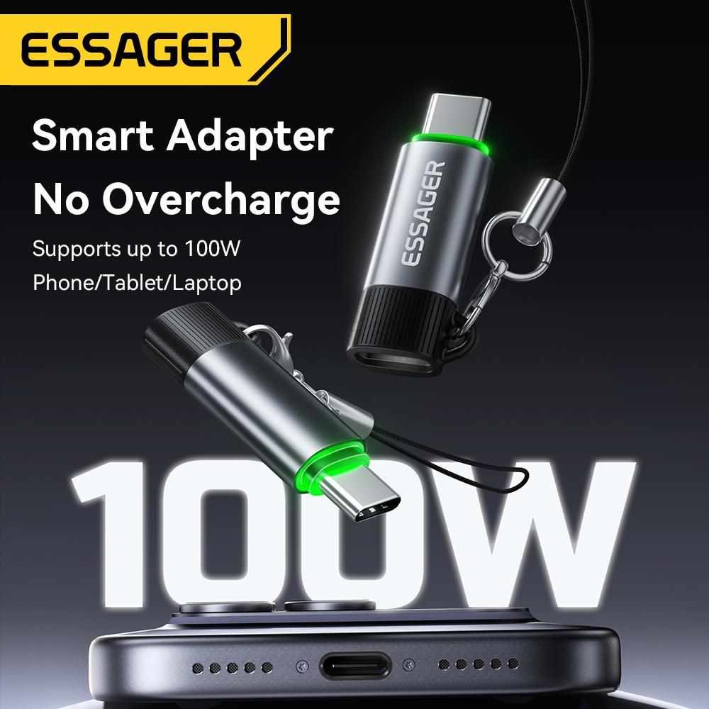 Essager 100W 5A Smart Power-off OTG Adapter Type C OTG Connector With Lanyard For iPhone 17 16 15 Android Phones Tablet Laptop