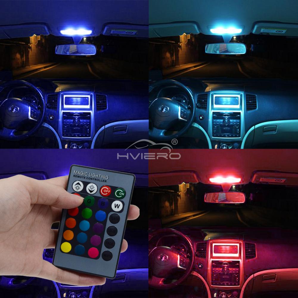 1pcs T10 RGB LED Car Decorative Lamp 12V 5050 SMD Remote Control Multicolor Dashboard Door Trunk Dome Reading Interior Lighting