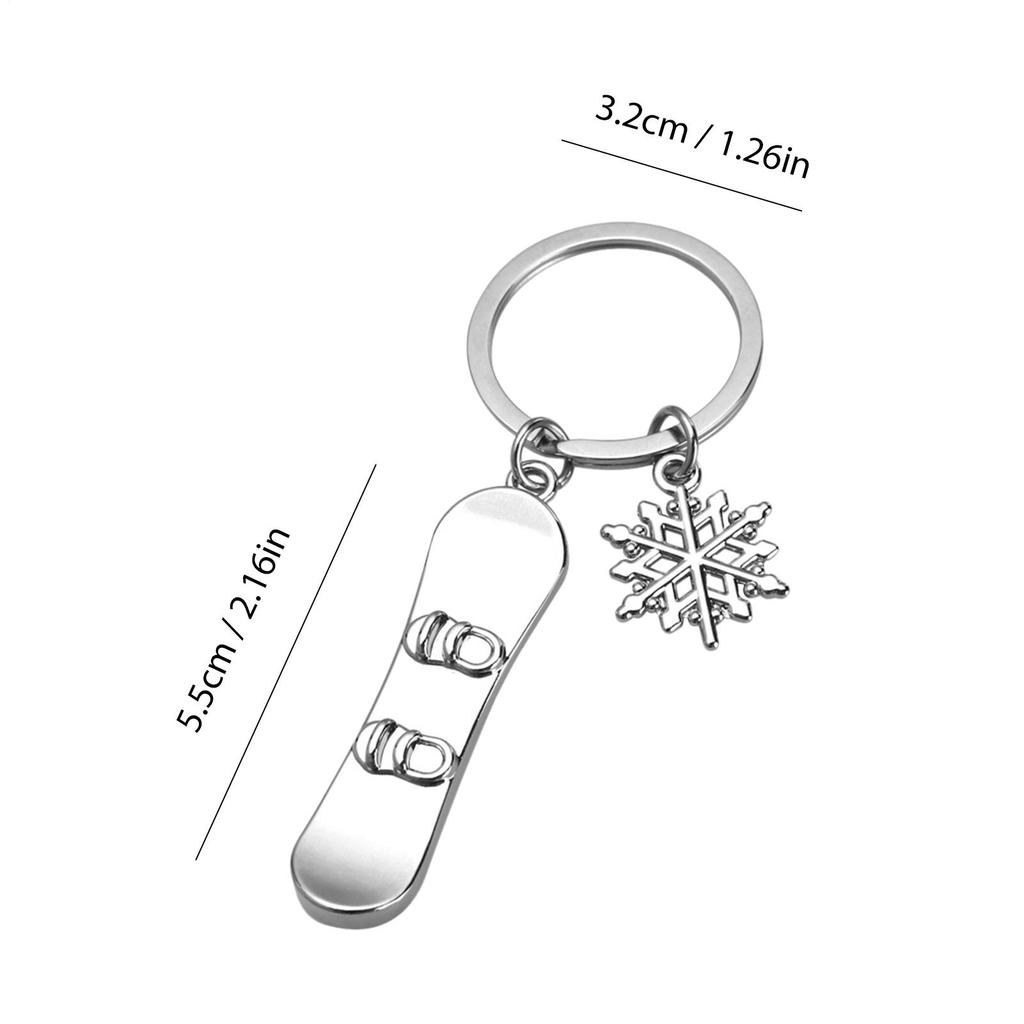 Metal Snowboard Snowboarder Keychain Snowboarding Keychain Snowboard Key Ring Snowflake Pendant