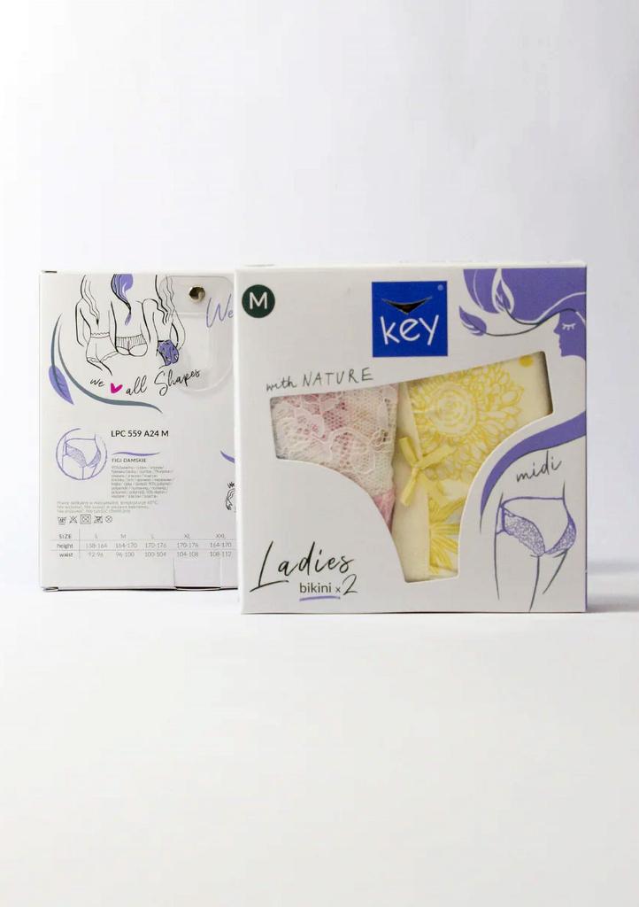 Figi damskie o klasycznym kroju (2 pack) midi bikini z koronką na pośladkach LPC 559 Key