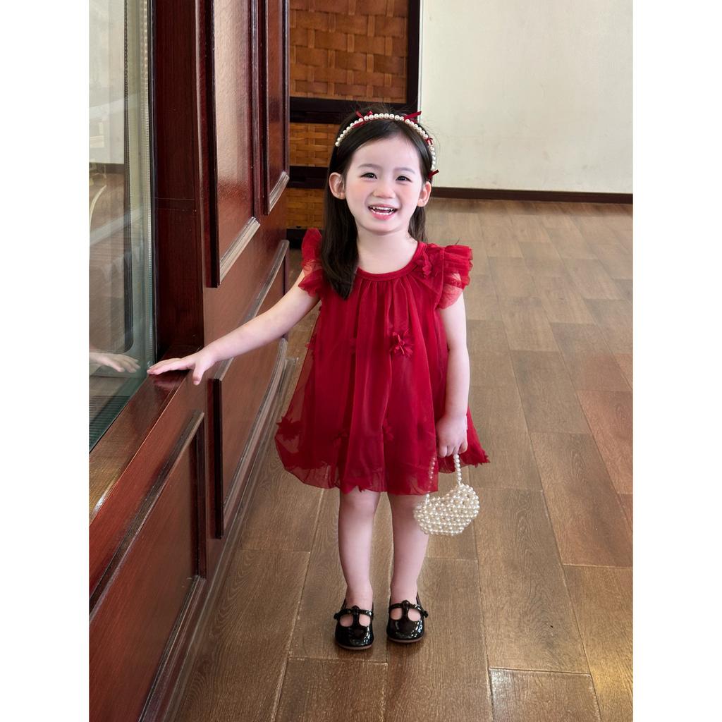 Girls Summer Princess Dress With 3D Flower Flutter Sleeves Elegant Baby Birthday Party Gown For Toddler