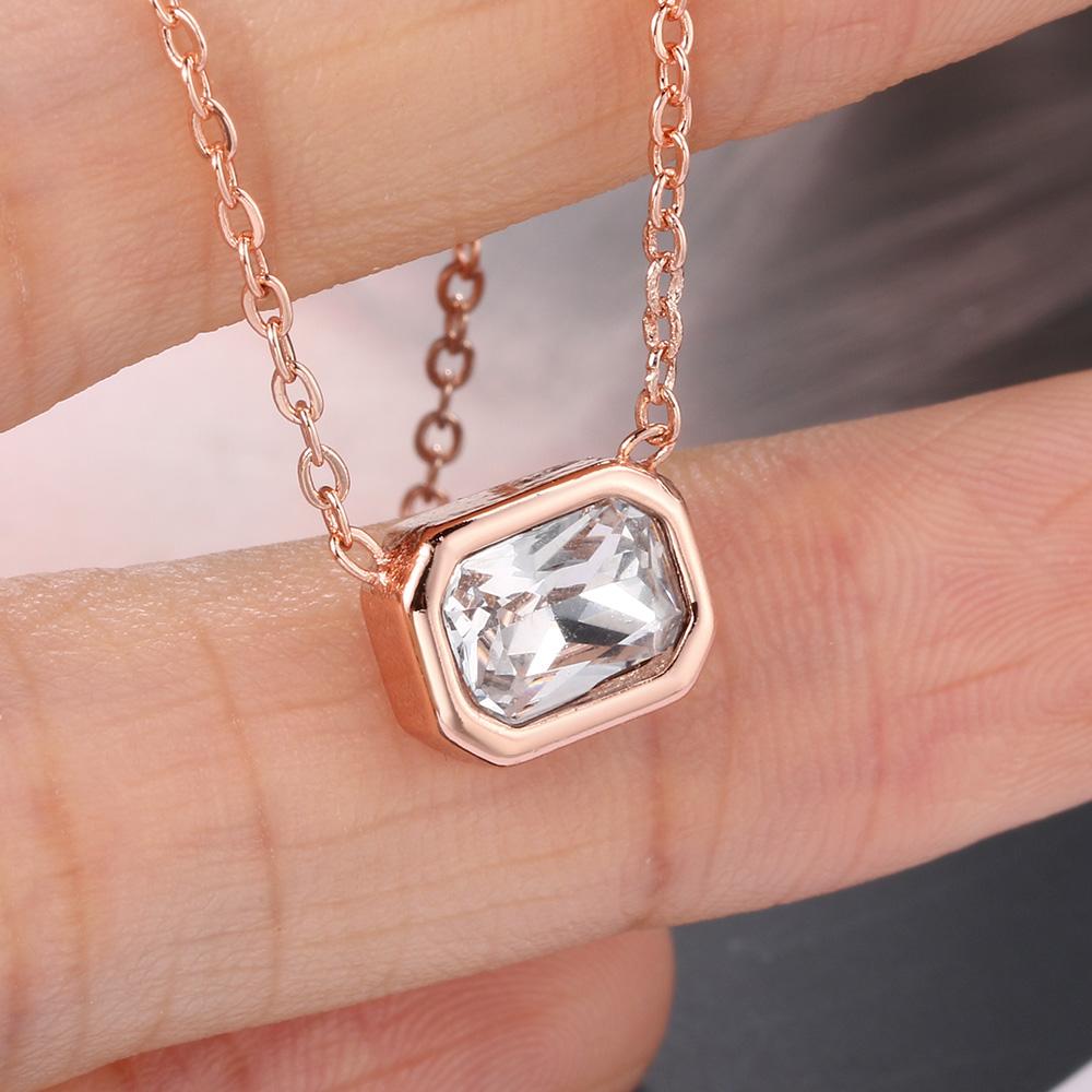 Minimalist Square Colorful Crystal Pendant Necklace for Women Rose Gold Color Choker Chain on The Neck Jewelry Girls Gift KCN044