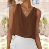 Women's Fashionable Solid Color V-neck Cotton Linen Casual Vest Sleeveless Top