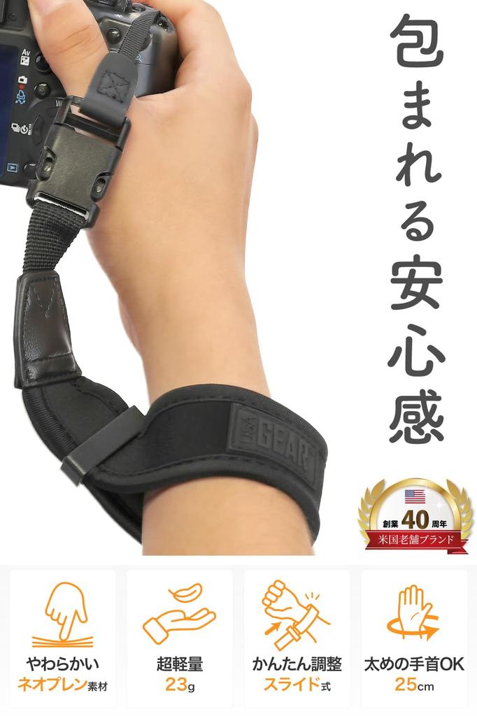 USA Gear Camera Wrist Soft Neoprene Material for Compatible with DSLR and Mirrorless Lightweight Easy Slide Fits 25cm Wrist Compatible with All
