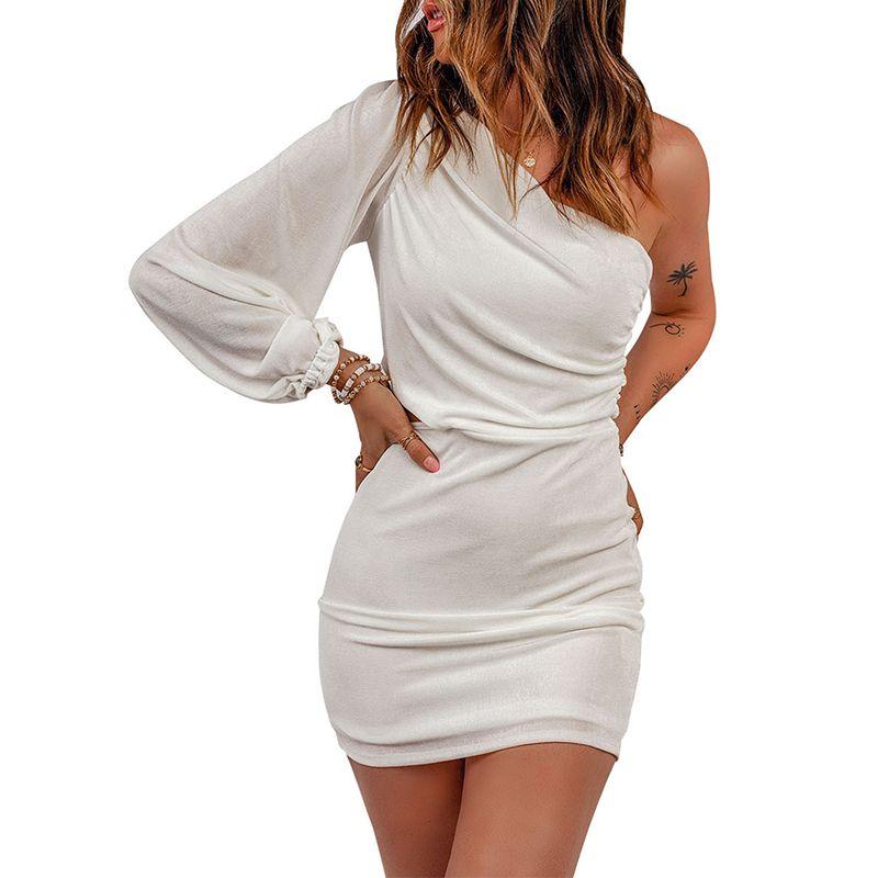 

Off-the-Shoulder European and American Elegant Autumn High Waist Hip Bag Dress White S code fits (45.00 kg-55.00 kg