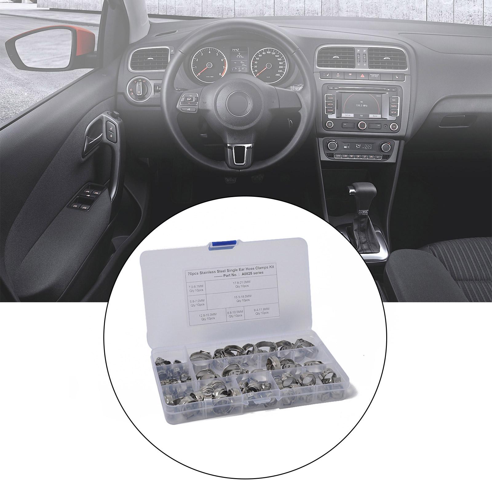 

70Pcs 7 Sizes Stainless Steel Single Ear Hose Clamps, Crimp Hose Clamp Assortment Kit Ear Cinches Rings Crimp
