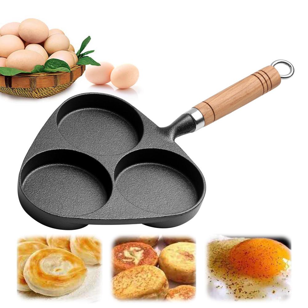 Padella in Ghisa per Uova a 3 Tazze Antiaderente Uova Cotte con Manico Padella per Omelette per Colazione Uova Fritte Pancake Bistecche Hamburger