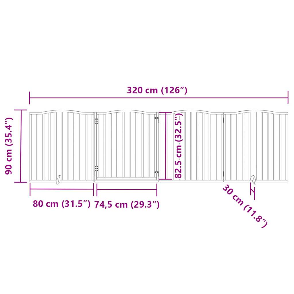4 Piece Foldable White Dog Gate 320 cm Poplar Wood