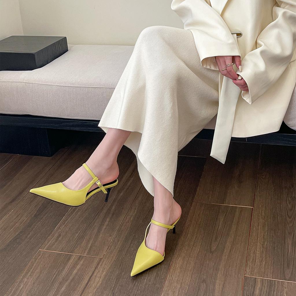 Shangsi, Beautiful!! Evening Wind White Tea Pointed High Heels Bag Head Half Slippers Female Outside Fairy Shoes