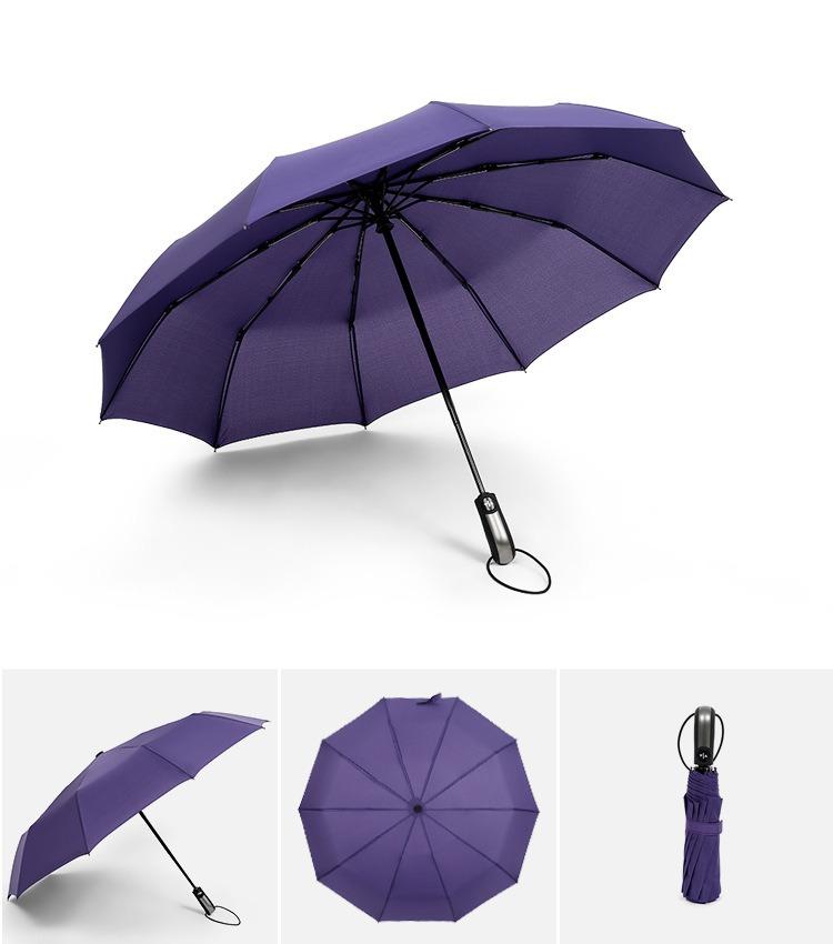 

Fully Automatic 10-rib Folding Umbrella Enlarged Rainproof Windproof Three-fold Business Advertising Short Handle Umbrella фіолетовий