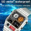 SANDA Electronic Watch Men Square Steel Band Digital Wristwatch Temperature Measurement Stopwatch Timing Multifunctional Watch