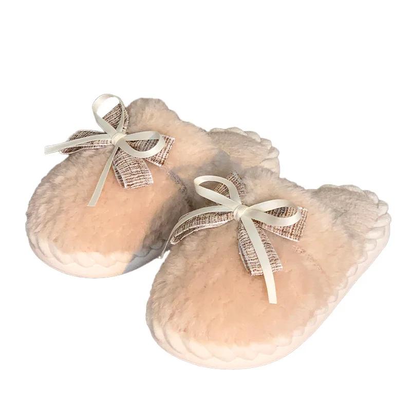 

Модные Повседневные Пушистые Тапочки Женские Домашние Модные Дизайнерские Туфли с Бантом для Девочек Популярная Зимняя Теплая Элегантная Обувь Домашние Плоские 40-41 хаки
