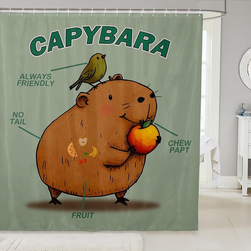 Funny Capybara Shower Curtain Waterproof Polyester Fabric Lovely Nature Wildlife Bath Curtain Japanese Style Bathroom Decor