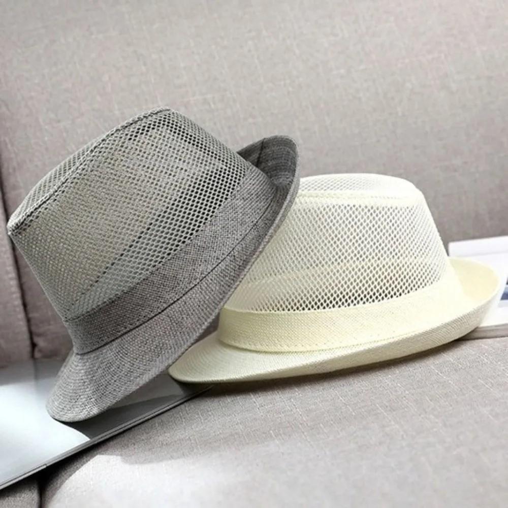 Διαπνέον Πλεκτό Ψάθινο Καπέλο Ελαφρύ Καπέλο Παραλίας Jazz με Υφή Λιναριού Κοίλο Καπέλο Ηλίου για Υπαίθριες Δραστηριότητες
