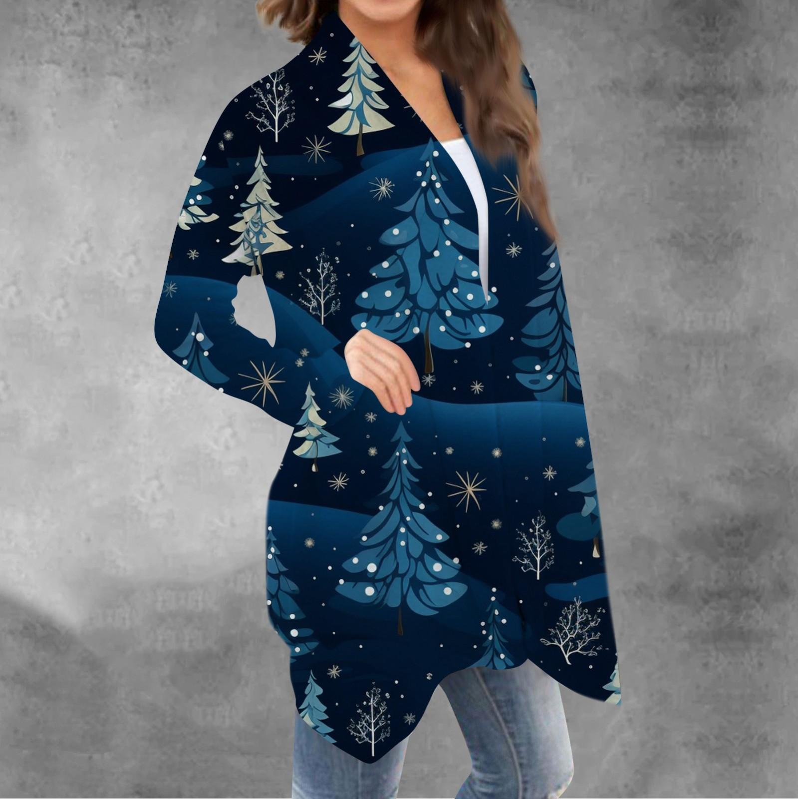 

Женский повседневный кардиган с длинными рукавами и рождественским принтом без верхнего пальто XL