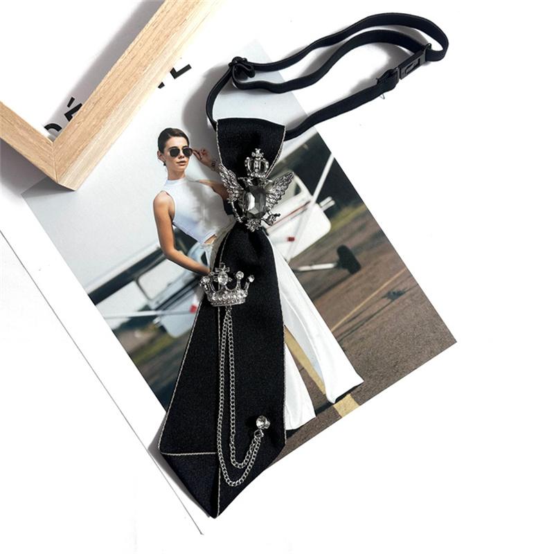

Rhinestone Metal Chain Decorate Hip Hop Punk Rock Tie Women Harajuku JK Preppy Style Black Corbata Gifts For Men