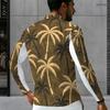 Men Plus Size Long Sleeve Quarter Zip Collared Polo Shirt Teal Printed