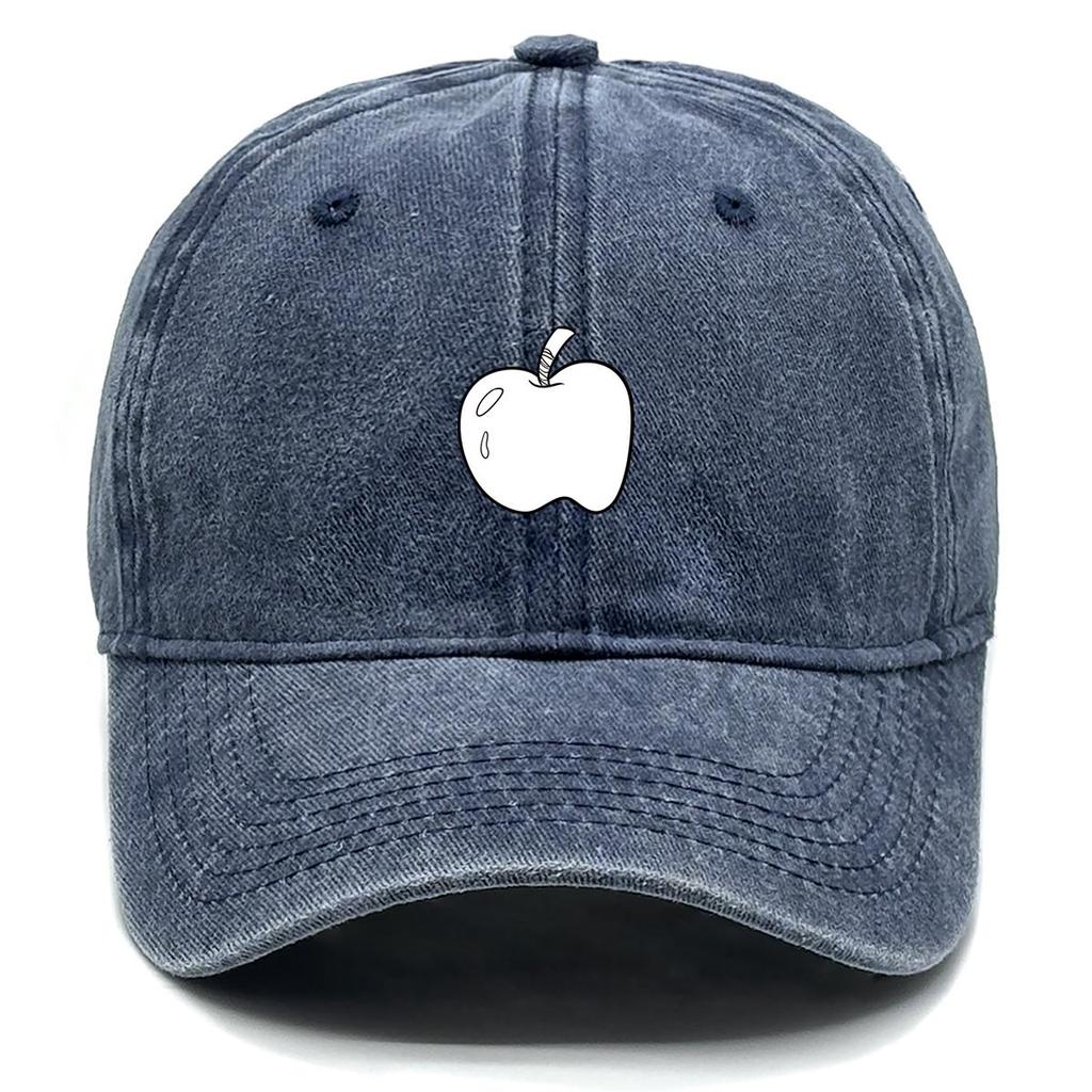 Weiße Apfel-Print Snapback Baseballkappe, Frucht-Netz-Kappe Verstellbarer Riemen Kopfbedeckung Used-Look Retro Verstellbare Baseballkappe