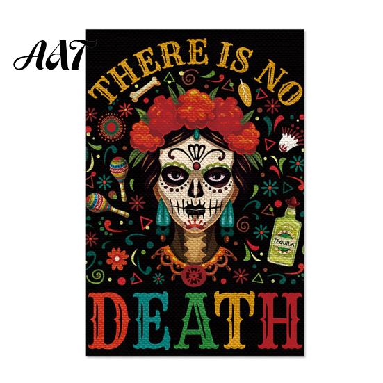 Bandiere da Giardino Giorno dei Morti, 12x18 Pollici Teschio Floreale Segni Decorativi per Cortile Scheletro Gotico Messicano Fiori Scheletrici Stendardo in Juta Double-Sided per Patio,