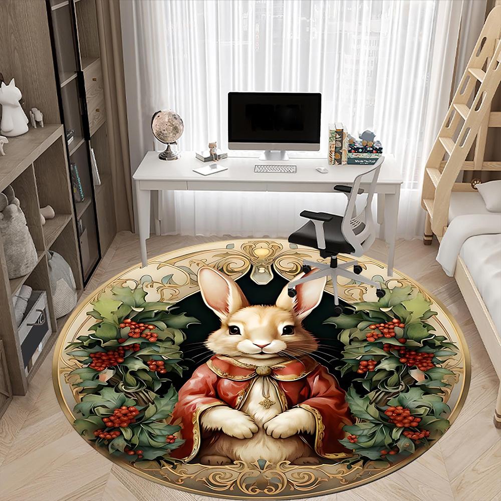 1pc Rabbit Ornament Office Round Rug, Carpet for Office, Gaming, Lightweight Round Floor Mat yy260208058