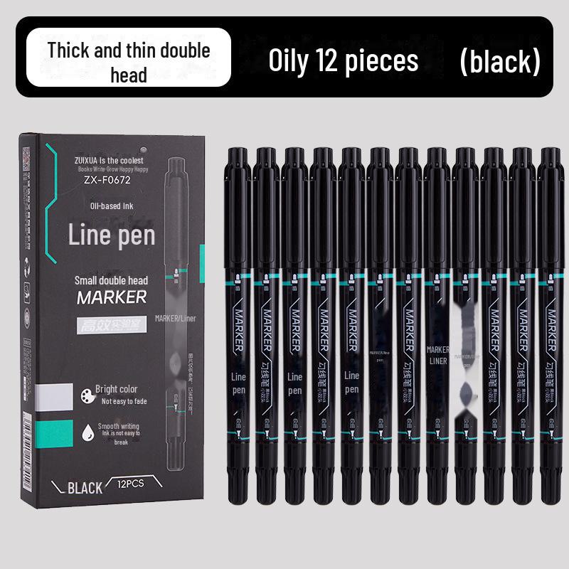 Dual-Head Quick-Dry Marker Pen Set - Black, Red, Blue - Waterproof, Ultra-Fine, Ideal for Kids & Students