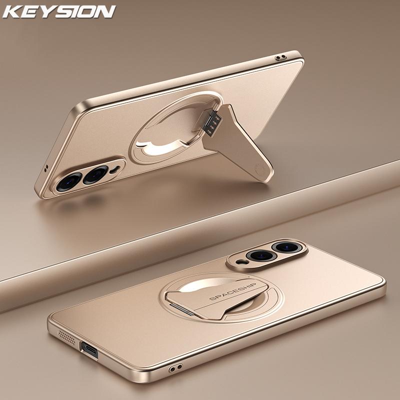 

KEYSION Magnetic Phone Case for Samsung S25 Ultra 5G S25+ Metal Paint Upright Kickstand Shockproof Cover for Galaxy S25 Edge 5G for Galaxy S25 Edge золотий