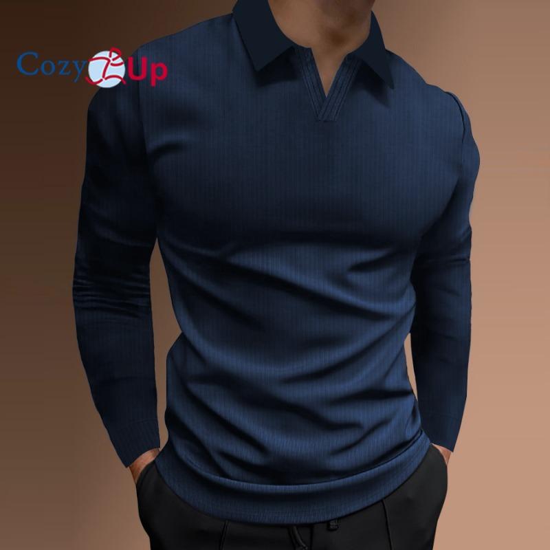 Polo da uomo a maniche lunghe in maglia Cozy Up, polo estivo vintage con bottoni