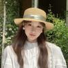 French Style Straw Woven Hat Elegant Women's Sun Hat Simple Beach Flat Top Hat  Seaside