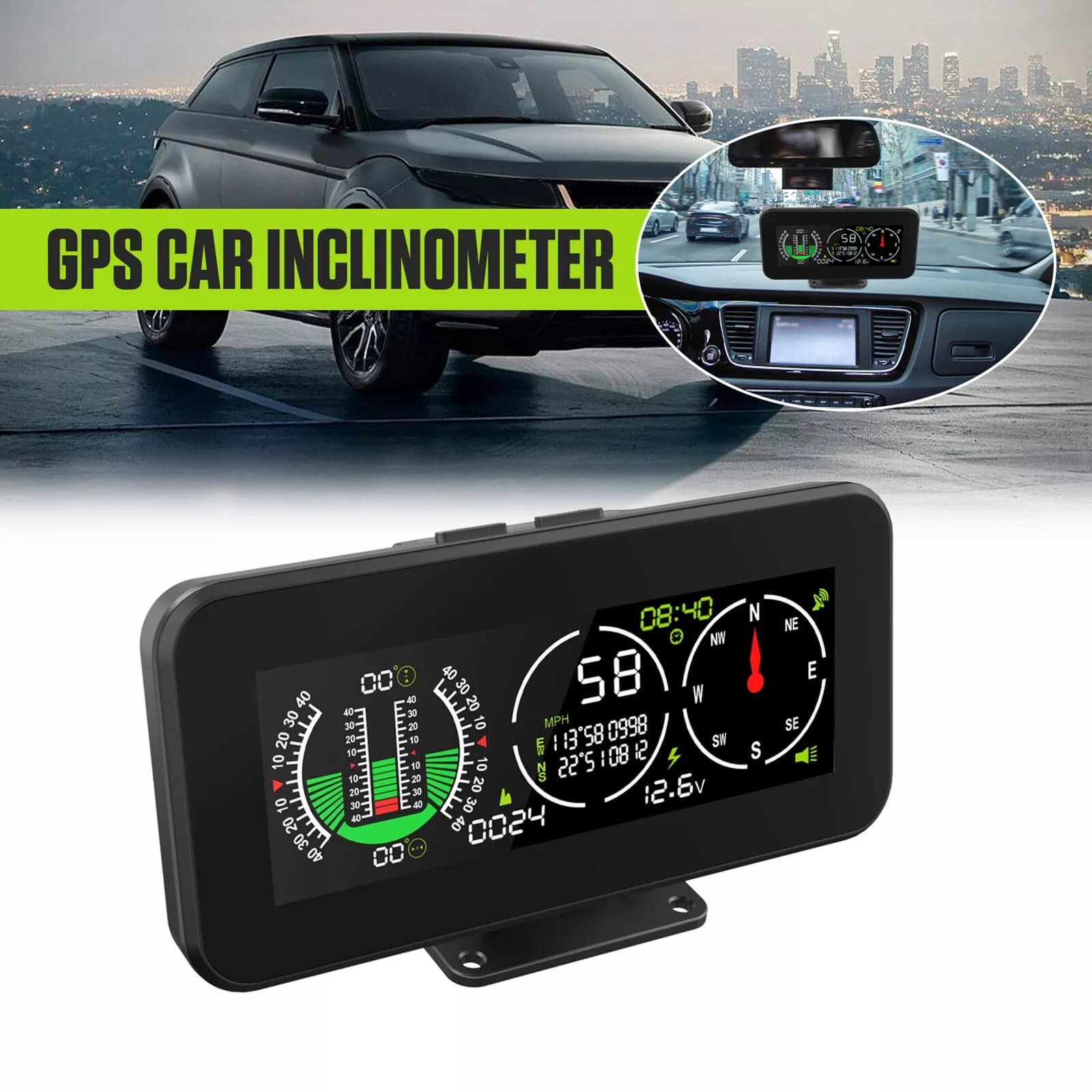 

Car GPS Digital Inclinometer Gauge Off Road Slope Land Meter Pitch Angle Tilt