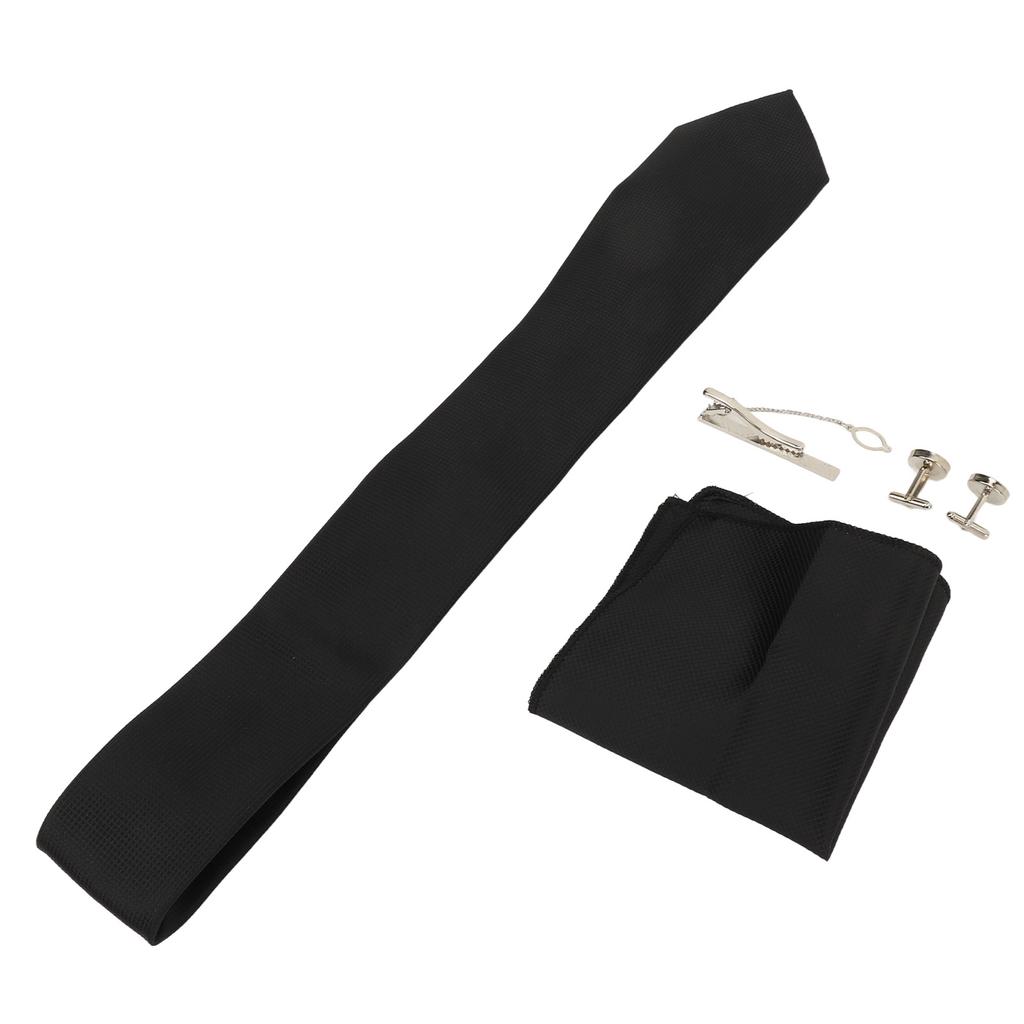 Men Gift Tie Set Silky Necktie Tie Clip Soft Lightweight Pocket Square Cufflink Set 8cm Width for
