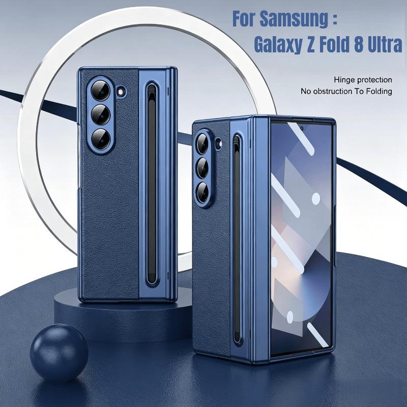 Custodia Protettiva in Pelle con Placcatura per Cerniera PC per Samsung Galaxy Z Fold 8Ultra 7 6 5 4 3 Pellicola in Vetro Temperato e Slot per Penna Cover Antiurto