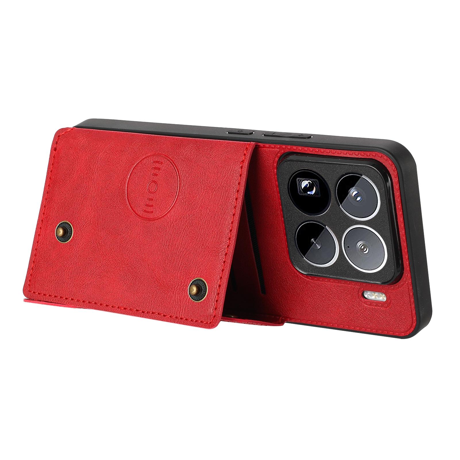 

For Xiaomi 15 Pro Case with Card Slots Kickstand Leather+TPU Phone Cover Red