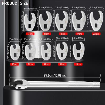 11 Pcs Oil Pipe Opening Wrench Set 3/8 Inch Drive Crowfoot Wrench Set High Carbon Steel Drive Crowfoot Wrenchs for Car Repair