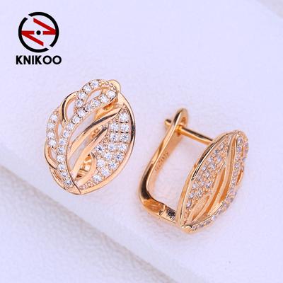 Leaf Clip Earrings For Women Fashion Cubic Zirconia Round Stud Earrings Jewelry For Wedding Party Gifts