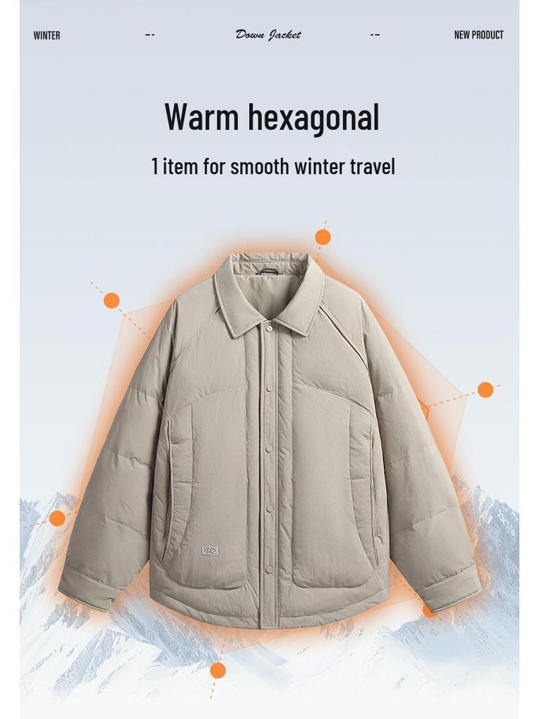 Big Brand Stand Collar Lightweight Down Jacket: Trendy Men's Outdoor & Business Casual Long Sleeve Outerwear.