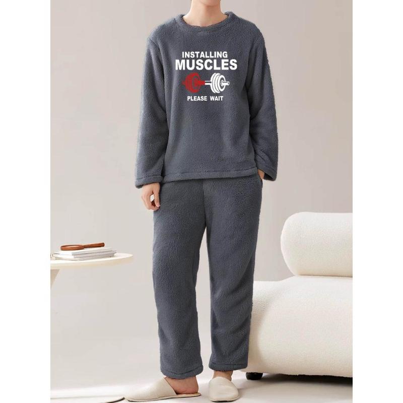 

Отлично подходит для зимнего сна и домашних киноночей, Теплый и свободный крой, Мужской фланелевый комплект для сна (Рубашка + Брюки) XXL серый