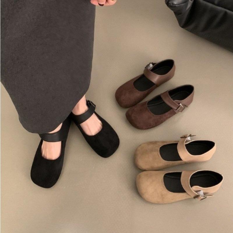 Fashion New Style Shallow Mouthed Flat Sole Single Shoe for Women Spring and Autumn Soft Sole Bean Shoes Round Toe Retro Mary Jane Shoes