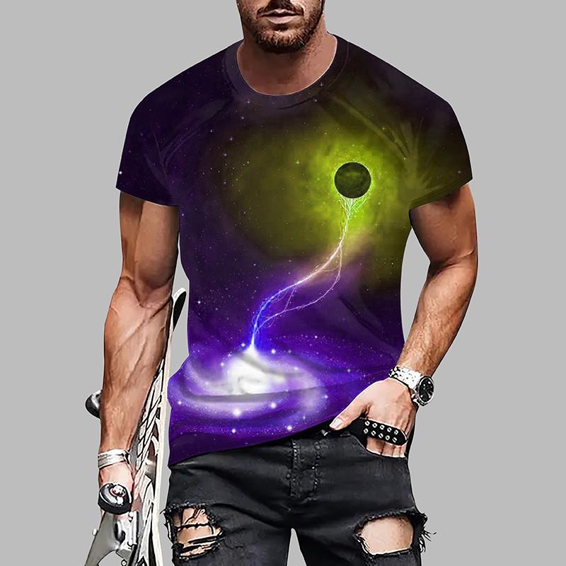 New Summer Men's Fashion T-shirt Personality Planet Printed Men's T-shirt Top