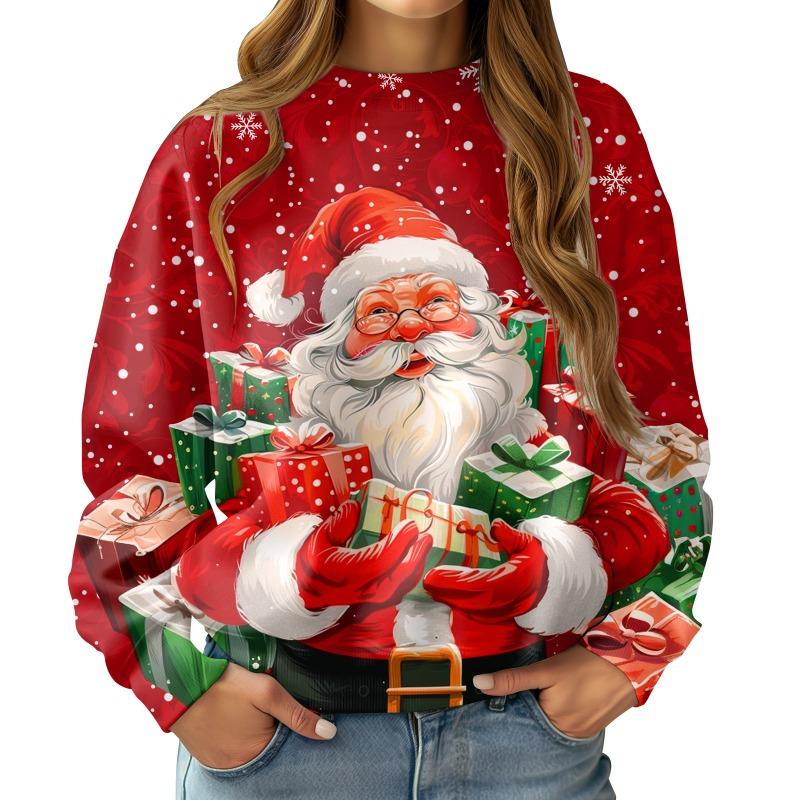 

Зимний Новый Олень Рождественский Принт Свободный Пуловер с Длинным Рукавом Теплый Круглый Вырез-Мягкая Средней Растяжимости Полиэстеровая Ткань Зимняя Одежда Свободного Кроя L