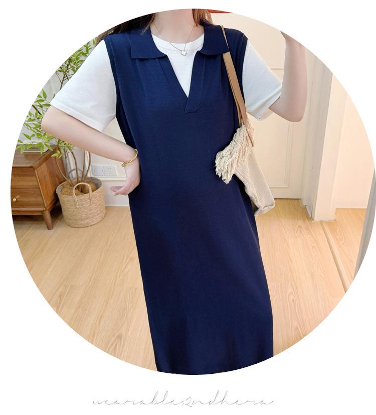 Stylish Maternity Chic Summer Mid-Length Thin Fake Two-Piece Dress for Trendy Moms