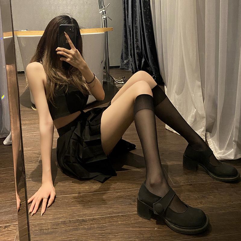 Female Summer Thin Fashionable New Transparent Preppy Calf Socks