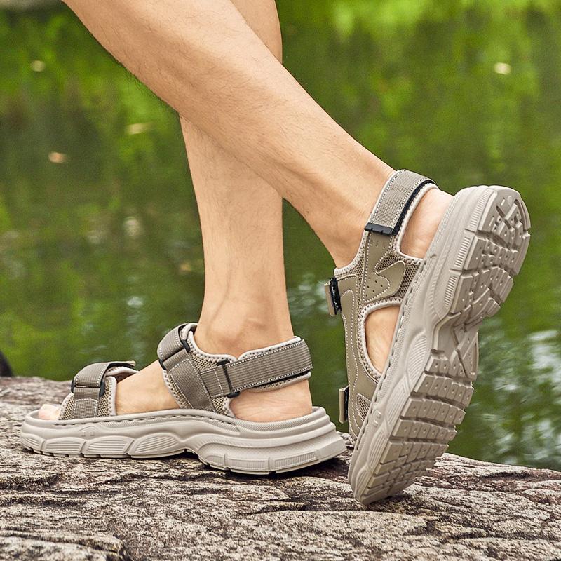 Fashion Walking Summer Shoes Genuine Leather Sandals Outdoor Men's Beach All-match Sandals Leisure Flats 2025 New Men Casual Moccasin