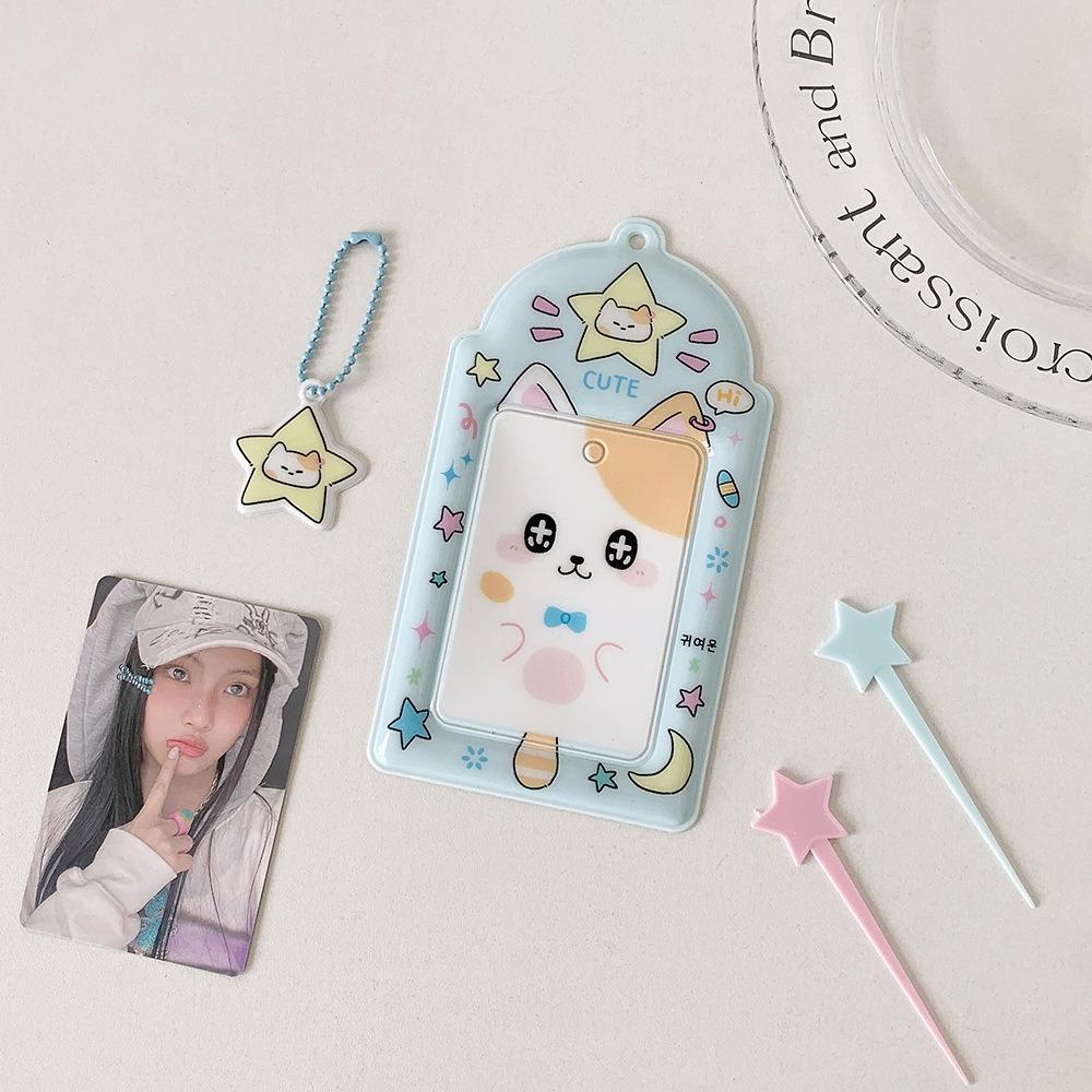 PVC Photocard Holder Keychain Cartoon Animal Hanging Decoration ID Badge Holder Idol Card Display Protector Photo Card Holder