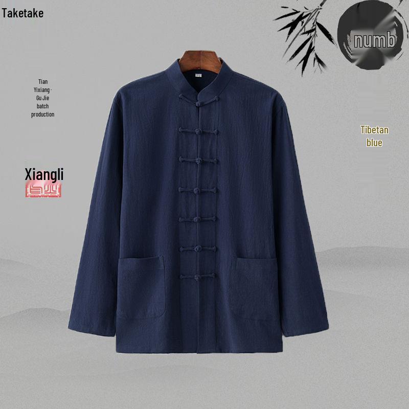 Men's Traditional Chinese Style Cotton-Linen Tang Suit, Retro Hanfu Zhongshan Suit & Tai Chi Attire