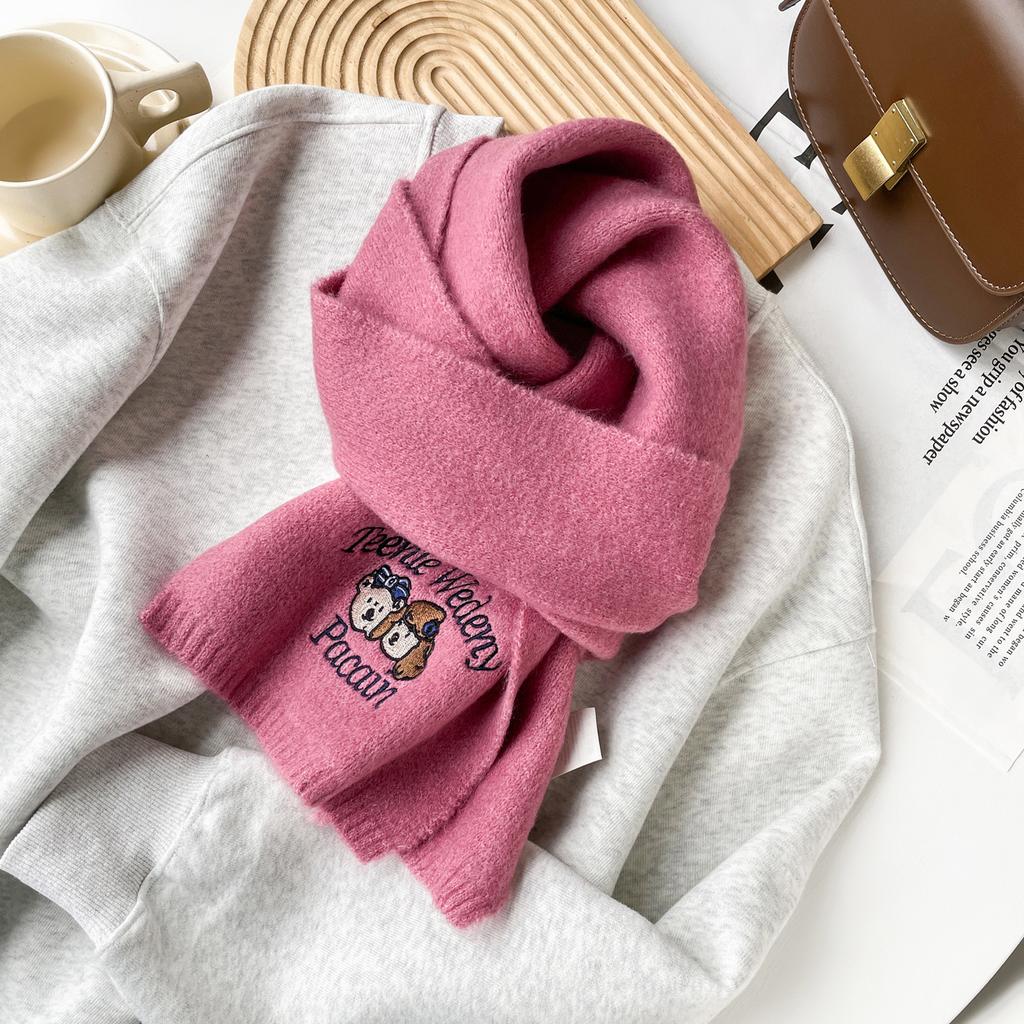Japanese embroidery puppy beige knitted scarf for women, winter 1116 new warm versatile cycling cashmere scarf for women