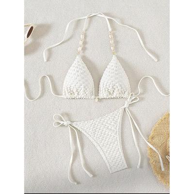 Sexy Bikini Set Women Swimsuit Two-Piece Swimwear Chic Decoration Halter Lace Up Backless Bathing Fashion Beachwear